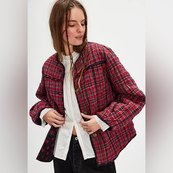 Damson Madder Macy Jacket in Red Plaid - uk size 12 / us 8 medium - Picture 1 of 10